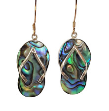 Ohrringe Ohrschmuck 925 Silber natürliche Seeopal Handarbeit  4,0 x 1,4 cm