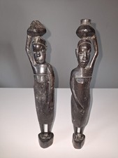 2 x Afrikanische Figuren Holzfiguren Holz Skulptur geschnitzt Ebenholz?  34,5 cm