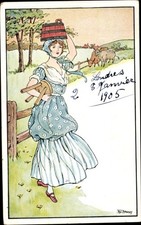 Künstler Ak Hardy, F., Frau mit Melkschemel, Rinder - 3632997
