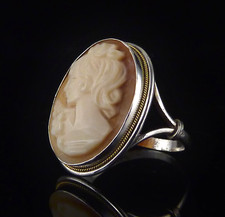Alter Silberring mit Muschelgemme Kamee Frauenkopf 800 Silber Gr. 55 / 17,5mm