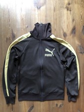 Vintage PUMA Trainingsjacke S Unisex Braun/Gelb Reißverschluss Und Strickkragen 