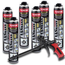 Sprüh Dämmung Fassaden, Dach, Wohnmobil, Keller, Haus, Auto, 6 x 890ml + Pistole