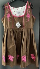 Damen Trachten  Kleid Dirndl Braun mit rosa Stickerei Gr. 44 v. Gaudi Leathers