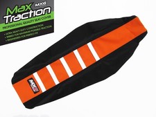KTM SX85 85SX 2018-2024 RIBBED GRIPPER SEAT COVER BLACK ORANGE WHITE STRIPES MXG