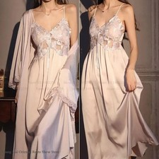Damen Morgenmantel Set Satin