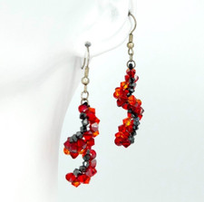 Ohrringe Rot Schwarz handgefertigt swarovski element lang spirale Damen Schmuck