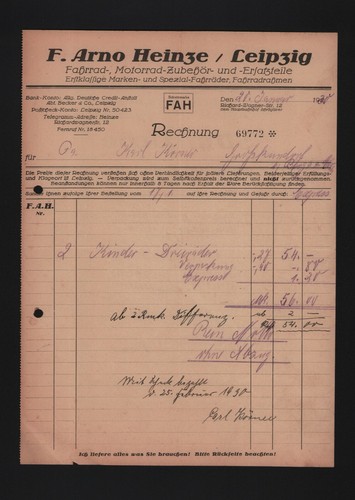 Leipzig rechnung 1930 f - rechnung, 1930,