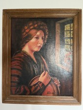 Ölgemälde, Bild, Frau mit Schale am Fenster