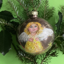 "Engel " handbemalte Kugel Glas ,  80 mm, dunkel gold