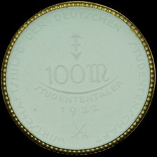 NOTGELD: 100 Mark 1922, Porzellan mit Dekor. STUDENTENTALER STUDENTENSCHAFT.
