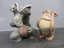 2x Gravenberg Keramik - Hand made in Uruguay - Skulptur Hund + Wolf Handarbeit