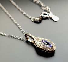 925 Sterling Silber Halskette Tansanit Edelstein Anhänger Echtschmuck