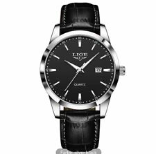 LIGE Armbanduhr Herren Herrenuhr  PU Lederband Schwarz Ziffernblatt Schwarz