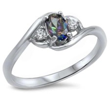 RING 925 Sterling SILBER Gr. 17, 18, 19, 20 REGENBOGEN-TOPAS cz. - TOPAZ oval
