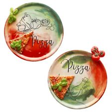 2x Pizzateller Gemüse & Öl Ø31cm 2 Personen XL-Teller Dekor Platte grün rot