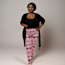 ROCKTHOSECURVES DAMEN LEGGINGS NEON PINK SCHWARZ AZTEKEN HIGH RISE ÜBERGRÖSSE HOSE