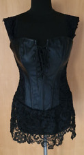 Damen Korsett Corsage Bustier Schwarz Matt Lederoptik Spitze Gothic Gr. S