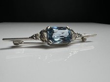 Brosche Silber 835 Blauer Spinell Jugendstil Art Deco rechteckig Vintage Schmuck