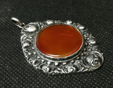 Jugendstil Anhänger Silber 800 Karneol Rosen Floral 5,5 cm !!