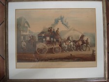 ALT KOLORIERTER KUPFERSTICH HINTER GLAS: DIE POSTKUTSCHE: nach C. C. HENDERSON: