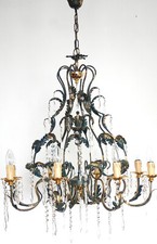 Wunderschöne XXL Grün-Gold Brunierte Metall-Bleikristall Kronleuchter, Lüster