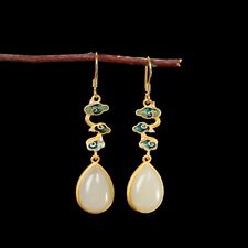 K03 Ohrringe bunte Wolken Tropfen aus heller Jade 925 Sterlingsilber vergoldet