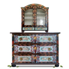 Bauernschrank 2tlg, antike Kommode + Vitrine, handbemalt Bauernkommode