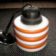  Jugendstil Hängeleuchte Deckenlampe dickes Buntglas  Ringe Guter zustand