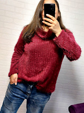 Leichter Federgarn Pullover weiter Rollkragen onesize bis 42 bordeaux rot Neu