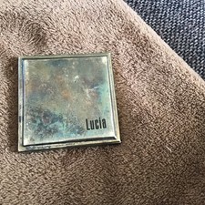 Vintage alter flacher Taschen-Klapp-Spiegel silber-farben viereckig Lucia