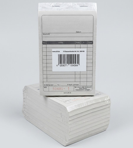 Kassenblocks mit - 20,