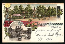 Lithographie Reinbek, Gasthaus Jaegersbronnen 1901 