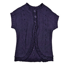 YOUR SIXTH SENSE Strickjacke Damen M Lila Wolle/Alpaka Grobstrick Kurzarm