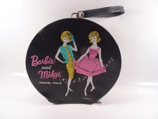 Vintage Barbie & Midge Travel Pals runder Koffer schwarz Mattel 1963 rar (19303)