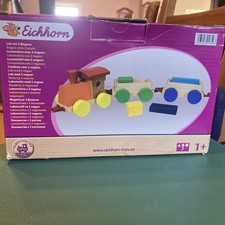 Eichhorn Lok Lokomotive mit 2 Wagons und Bauklötzen, Holzzug, Holzspielzeug
