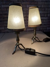 70s Vintage Paar Dreibein Tischlampe Nachtischlampe Set 2 Stück Messing 1970er