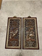2 ältere chinesische Holzbilder - Handarbeit - Schnitzerei