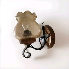 Alte Vintage Wand Lampe Schmiedeeisen/Holz Geformt mit Glas 