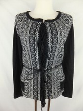 BOGNER Strickjacke  100% Wolle  46  schwarz grau  NEU m. Etikett   mit Fransen