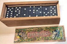 Dachbodenfund++Altes DOMINO-Spiel in Holzschachtel mit Schiebedeckel++28 Steine