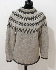 Damen Island Norweger Strick Pullover Grösse S Schurwolle Handarbeit S036