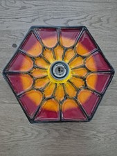 Rot Orange Sechseckige deutsche Wandleuchte Wandlampen aus Keramik, 70er