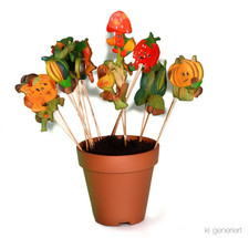 6x Deko Blumen Stecker Holz