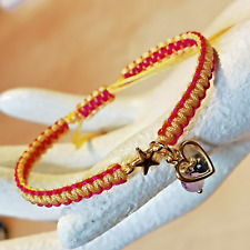 Makramee Armband zweifarbig Gold  Fuchsia / Gelb vergoldet Stern & Herz Anhänger