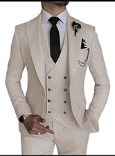 Herren 3-Teiler Leinen Anzug Formal Sommer Hochzeit Smoking Jacke Weste Hosen