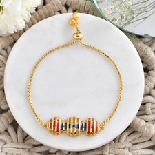 Emaille Statement Bolo Armband für Damen 18K Gelbgold Over in verstellbarer G...