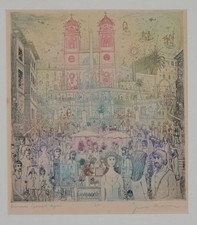 Spanyol Lépcsö - Arnold Gross signierte Farb-Radierung Spanische Treppe Rom 1975