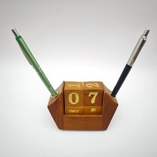 Ewiger Kalender Würfel Holz gold vintage Schreibtisch Dekoration Stiftehalter Mi