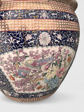 Großer Fishbowl Porzellan china floral Vögel Kirschbaum Reiher Bodenmarke D55cm