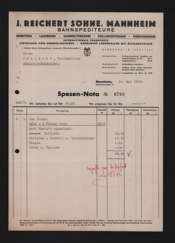 Mannheim rechnung 1942 j - mannheim,,